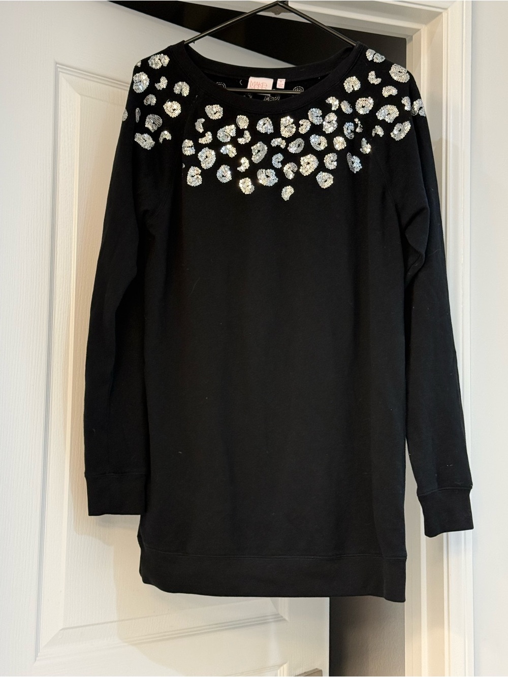 Make + Model Black Long Sleeve Sweatshirt with Silver Sequin Accents